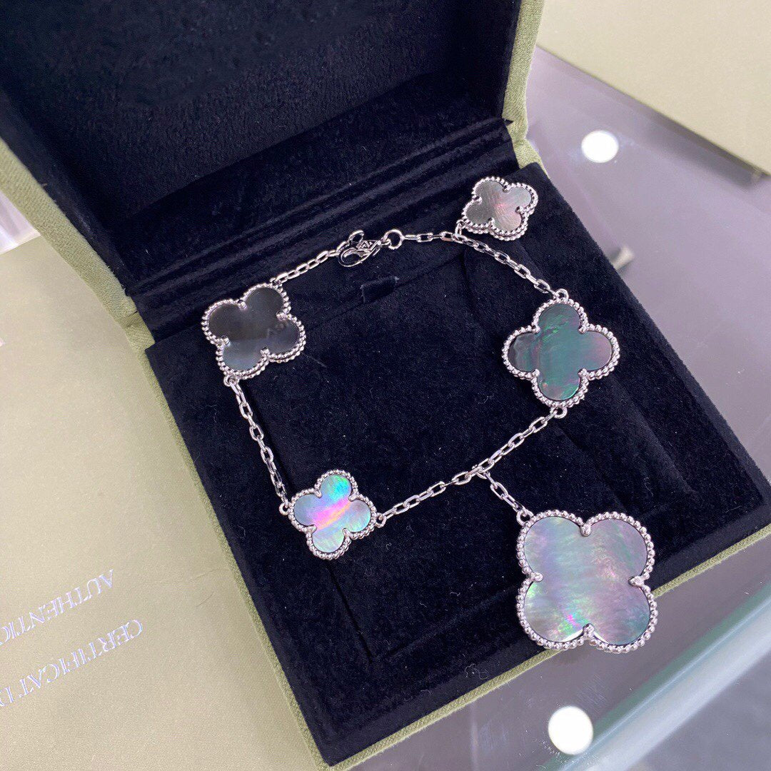 [Star Jewelry]CLOVER 5 MOTIFS SIVLER DARK MOP BRACELET