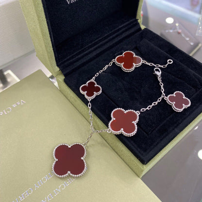 [Star Jewelry]CLOVER 5 MOTIFS SIVLER CARNELIAN BRACELET