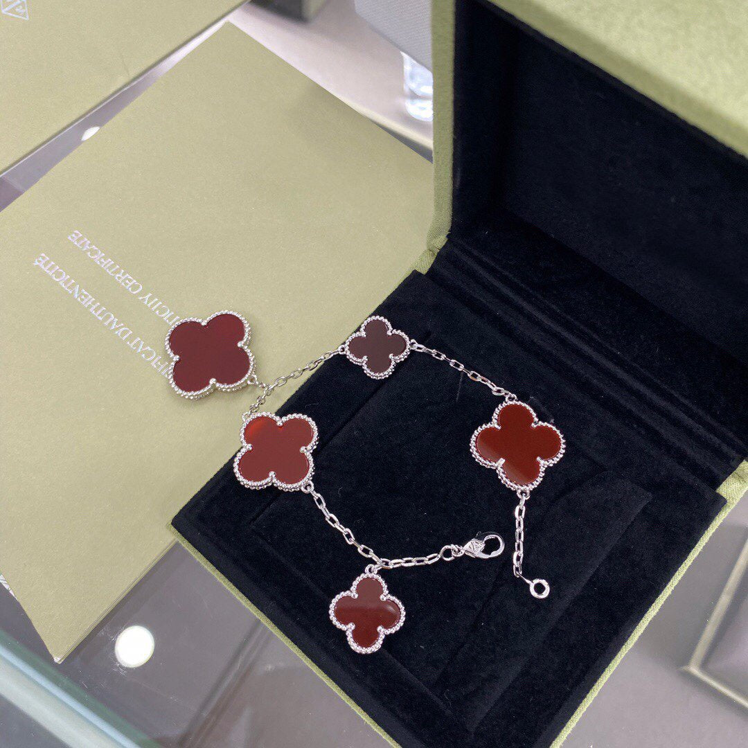 [Star Jewelry]CLOVER 5 MOTIFS SIVLER CARNELIAN BRACELET