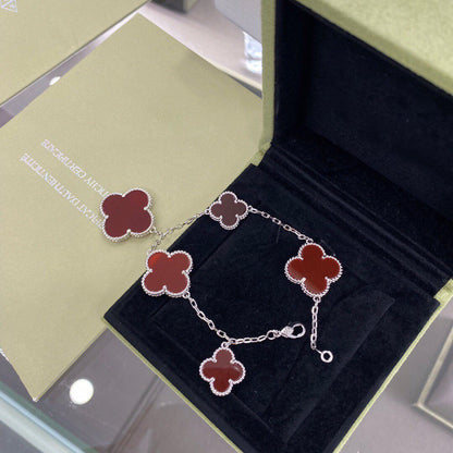 [Star Jewelry]CLOVER 5 MOTIFS SIVLER CARNELIAN BRACELET