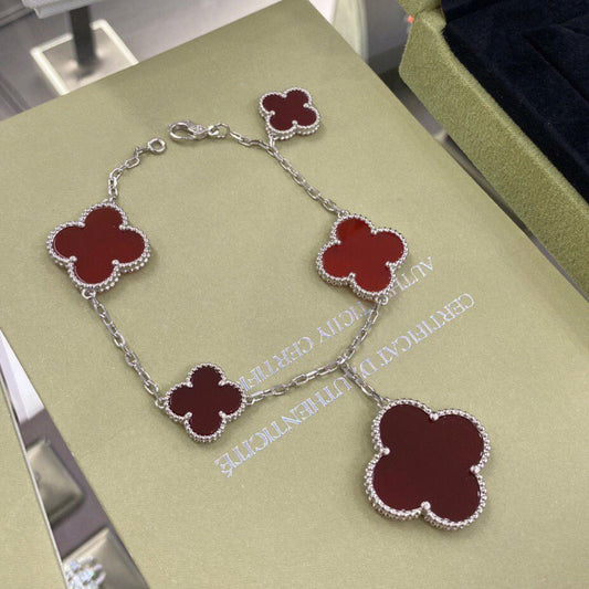 [Star Jewelry]CLOVER 5 MOTIFS SIVLER CARNELIAN BRACELET