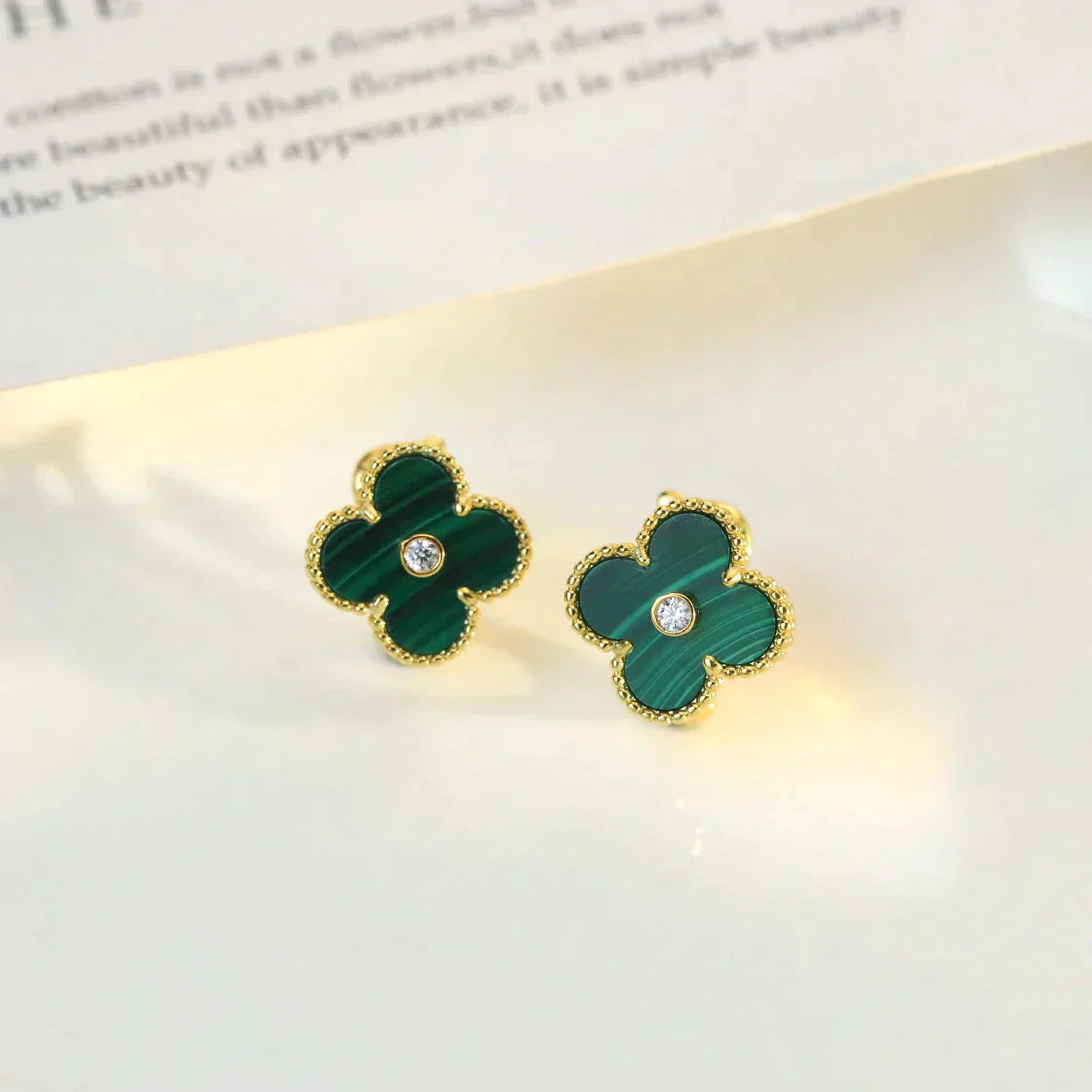[Star Jewelry]CLOVER MEDIUM 1 MOTIFS MALACHITE DIAMOND EARRINGS