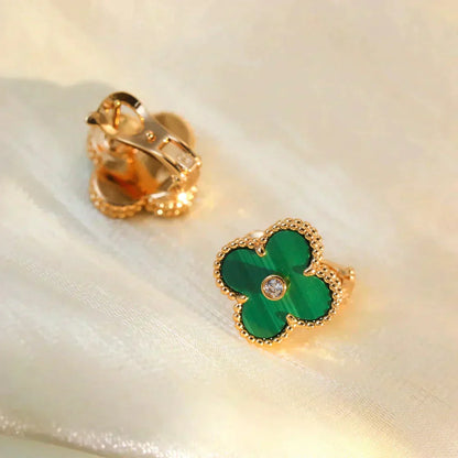 [Star Jewelry]CLOVER MEDIUM 1 MOTIFS MALACHITE DIAMOND EARRINGS