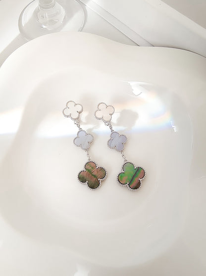 [Star Jewelry]CLOVER 3 MOTIFS CHALCEDONY DARK MOP SILVER EARRINGS