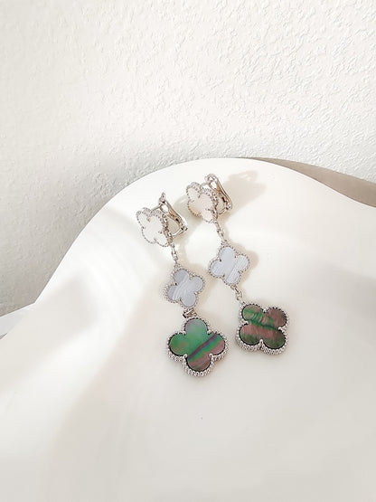 [Star Jewelry]CLOVER 3 MOTIFS CHALCEDONY DARK MOP SILVER EARRINGS