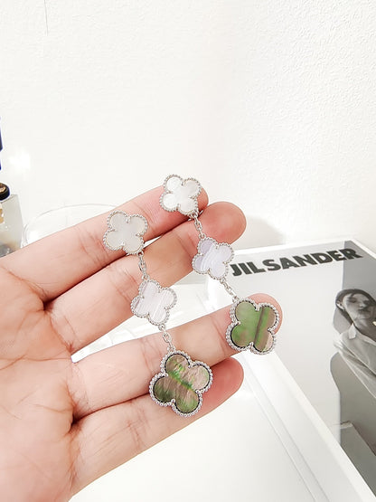 [Star Jewelry]CLOVER 3 MOTIFS CHALCEDONY DARK MOP SILVER EARRINGS