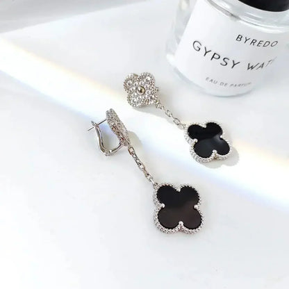 [Star Jewelry]CLOVER 2 MOTIFS  DIAMOND ONYX EARRINGS SILVER