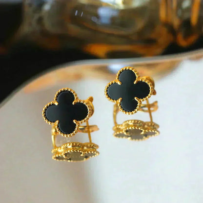 [Star Jewelry]CLOVER MEDIUM 1 MOTIFS  ONYX STUD EARRINGS