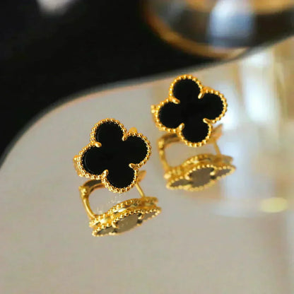 [Star Jewelry]CLOVER MEDIUM 1 MOTIFS  ONYX STUD EARRINGS