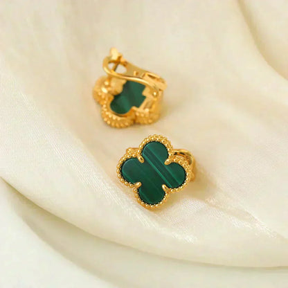 [Star Jewelry]CLOVER MEDIUM 1 MOTIFS MALACHITE  EARRINGS