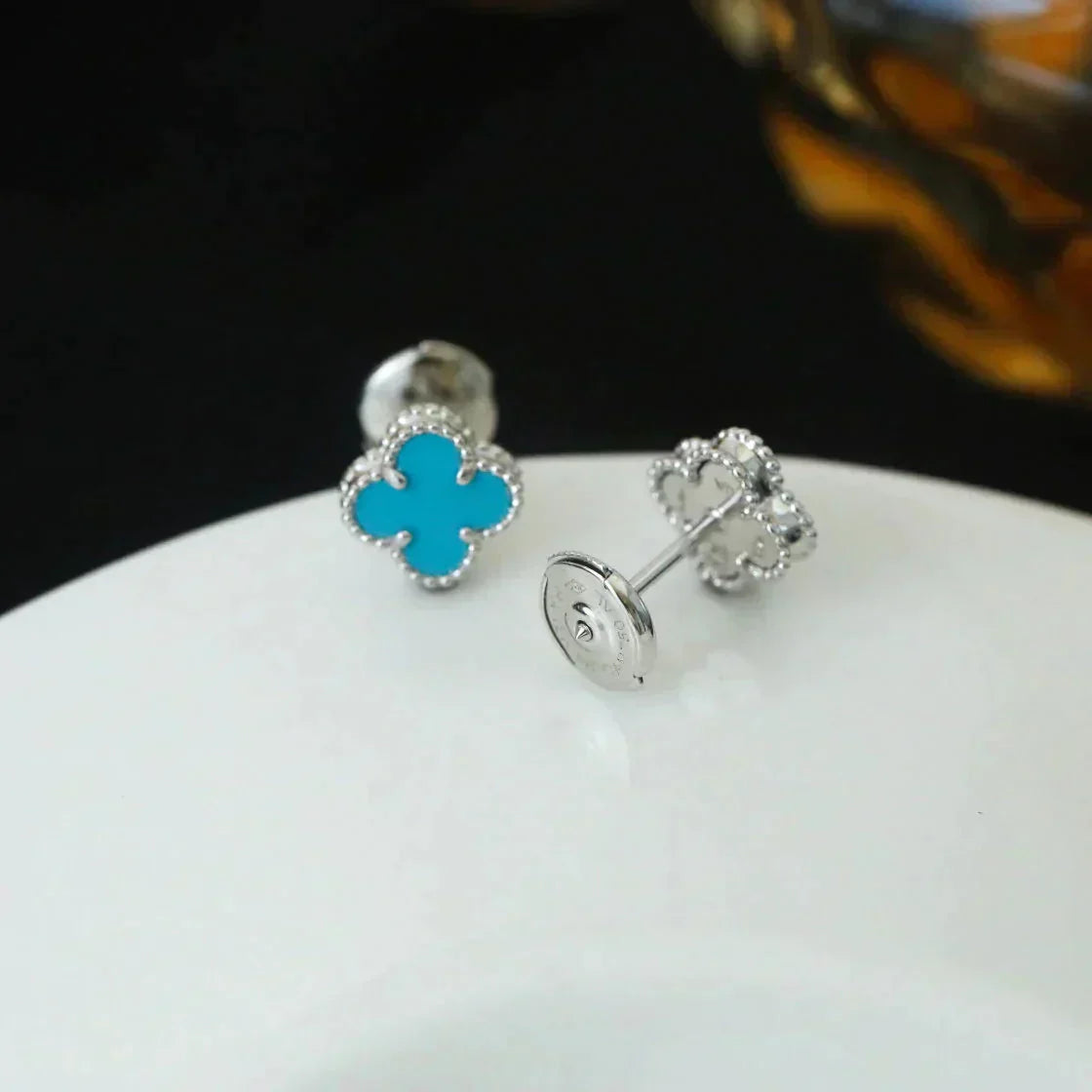 [Star Jewelry]CLOVER MINI 9.5MM ONYX STUD EARRINGS SILVER