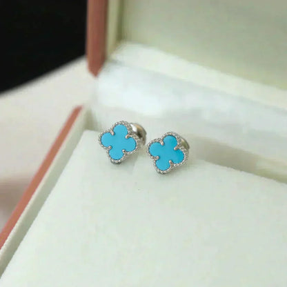 [Star Jewelry]CLOVER MINI 9.5MM ONYX STUD EARRINGS SILVER