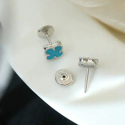 [Star Jewelry]CLOVER MINI 9.5MM ONYX STUD EARRINGS SILVER