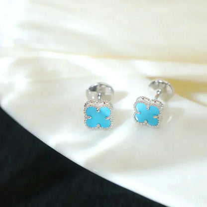 [Star Jewelry]CLOVER MINI 9.5MM ONYX STUD EARRINGS SILVER