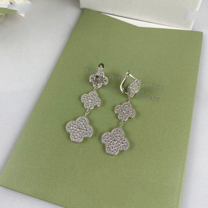 [Star Jewelry]CLOVER 3 MOTIF DIAMOND SILVER DROP EARRINGS
