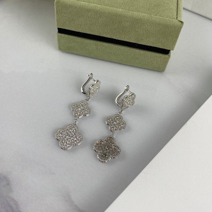 [Star Jewelry]CLOVER 3 MOTIF DIAMOND SILVER DROP EARRINGS