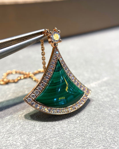 [Star Jewelry]DREAM MALACHITE DIAMOND PAVED PINK GOLD NECKLACE