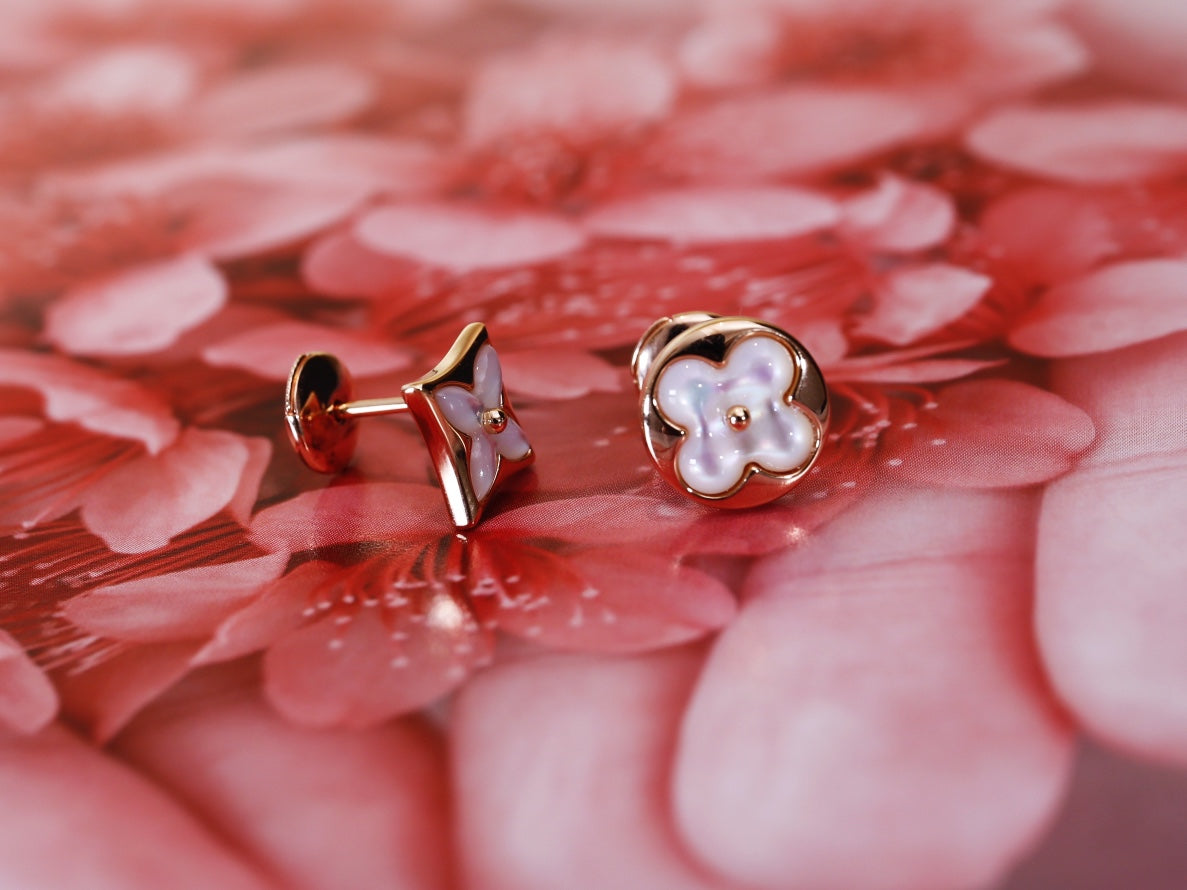 [Star Jewelry]STAR AND SUN PINK GOLD MOP STUD EARRINGS