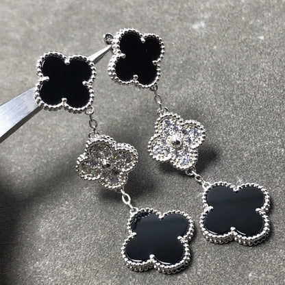 [Star Jewelry]CLOVER 3 MOTIF DIAMOND ONYX SILVER EARRINGS
