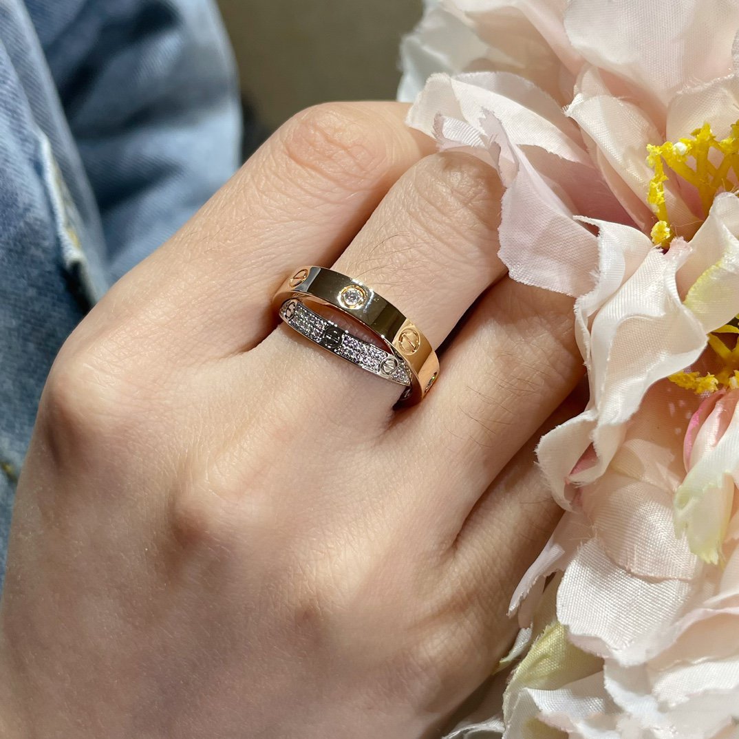 [Star Jewelry]LOVE PINK GOLD SILVER DIAMOND DOUBLE RING