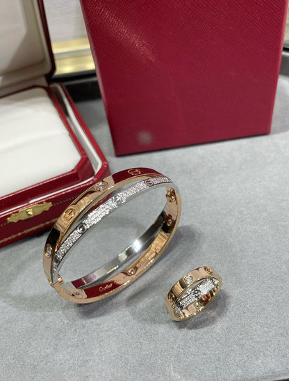 [Star Jewelry]LOVE PINK GOLD SILVER DIAMOND DOUBLE RING