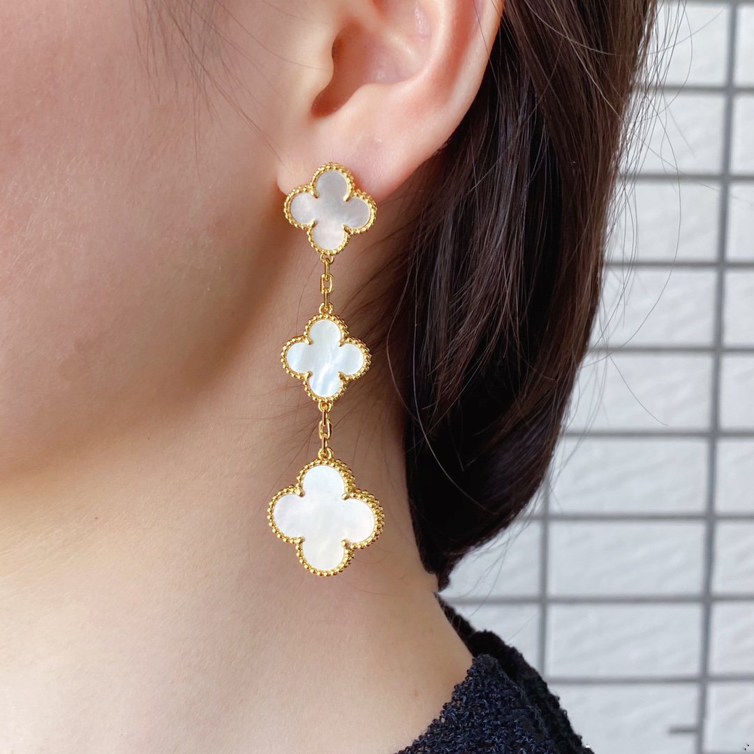 [Star Jewelry]CLOVER MOP 3 MOTIFS GOLD EARRINGS