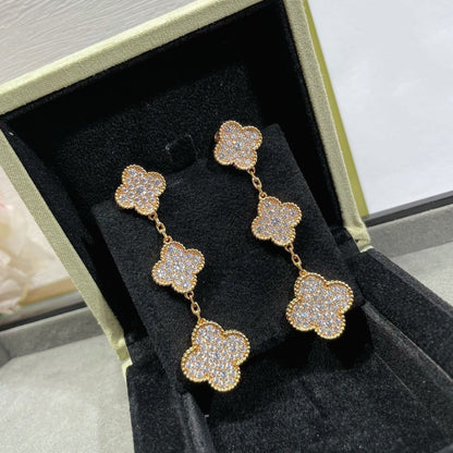 [Star Jewelry]CLOVER 3 MOTIFS DIAMOND PAVED ROSE GOLD EARRINGS