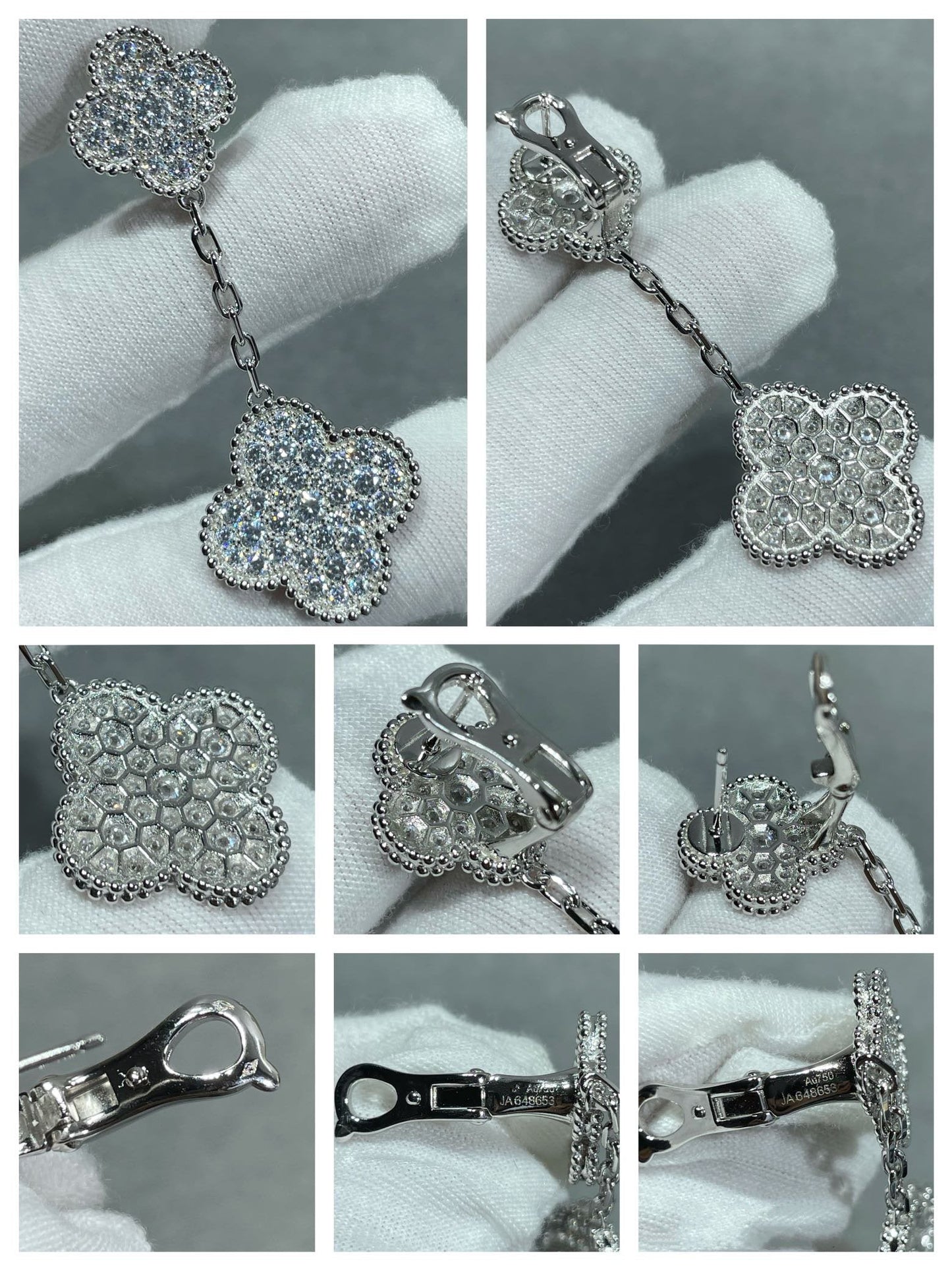 [Star Jewelry]CLOVER 2 MOTIFS DIAMOND PAVED SILVER EARRINGS