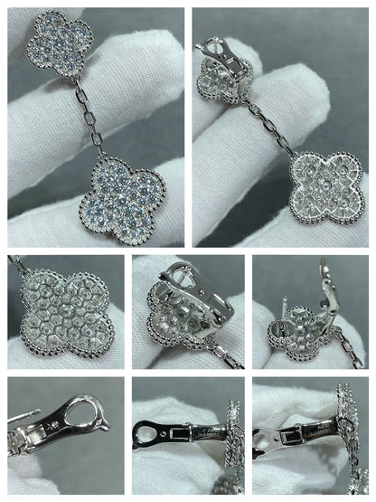 [Star Jewelry]CLOVER 2 MOTIFS DIAMOND PAVED SILVER EARRINGS