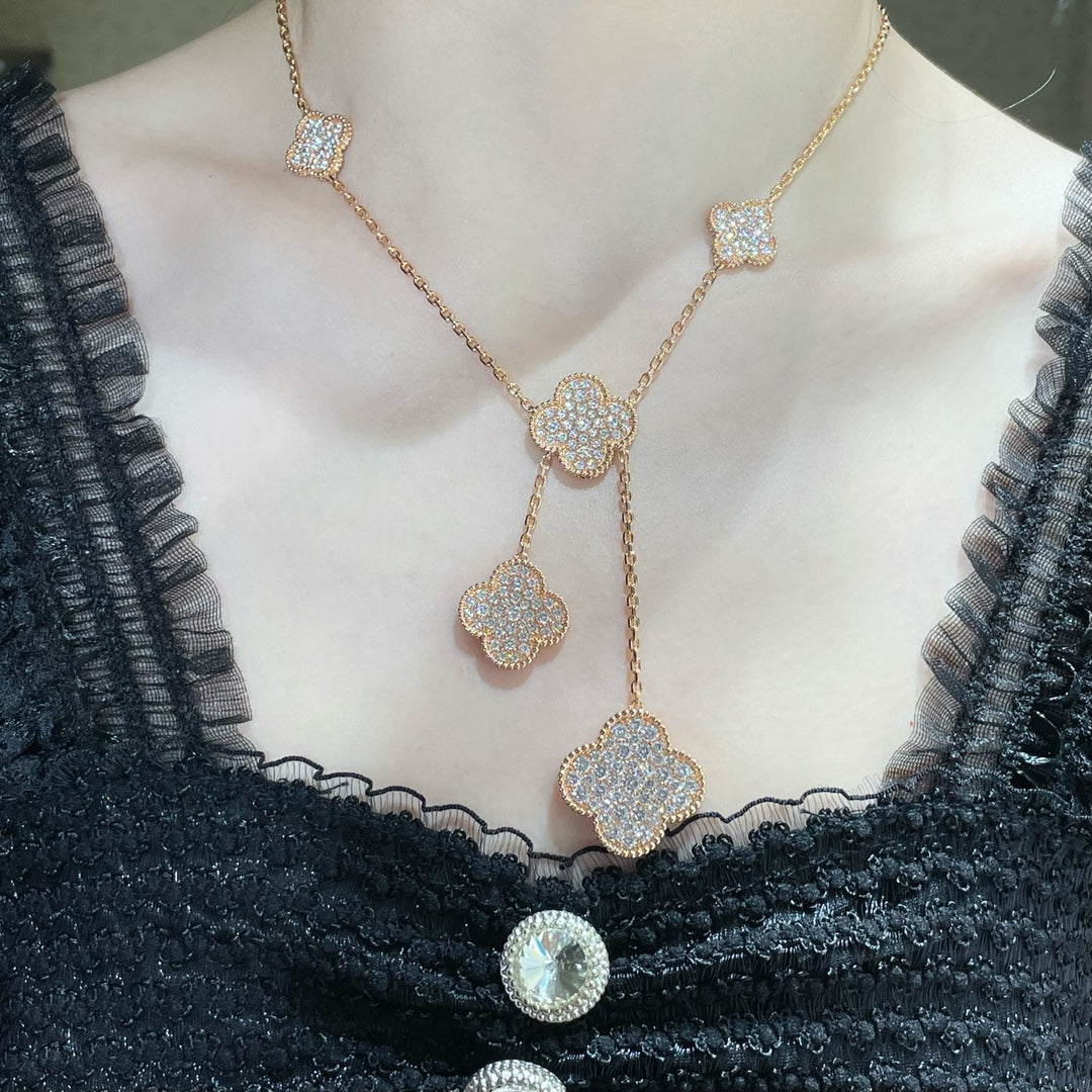 [Star Jewelry]CLOVER 6 MOTIF DIAMOND PAVED NECKLACE