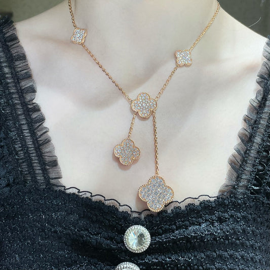 [Star Jewelry]CLOVER 6 MOTIF DIAMOND PAVED NECKLACE