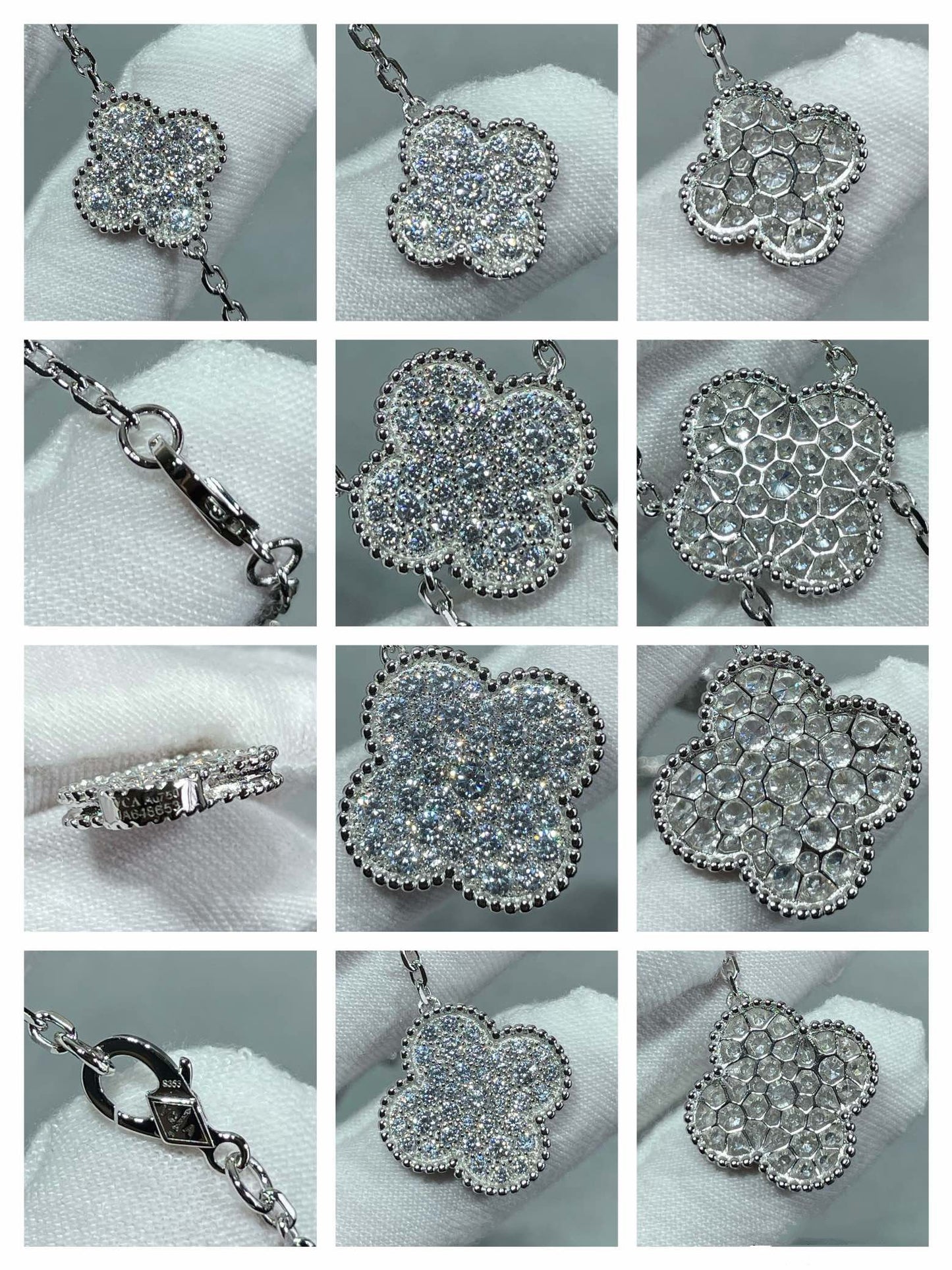 [Star Jewelry]CLOVER 6 MOTIF DIAMOND PAVED NECKLACE