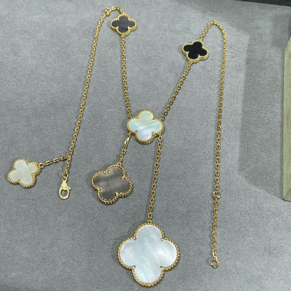 [Star Jewelry]CLOVER 6 MOTIF MOP ONYX GOLD NECKLACE