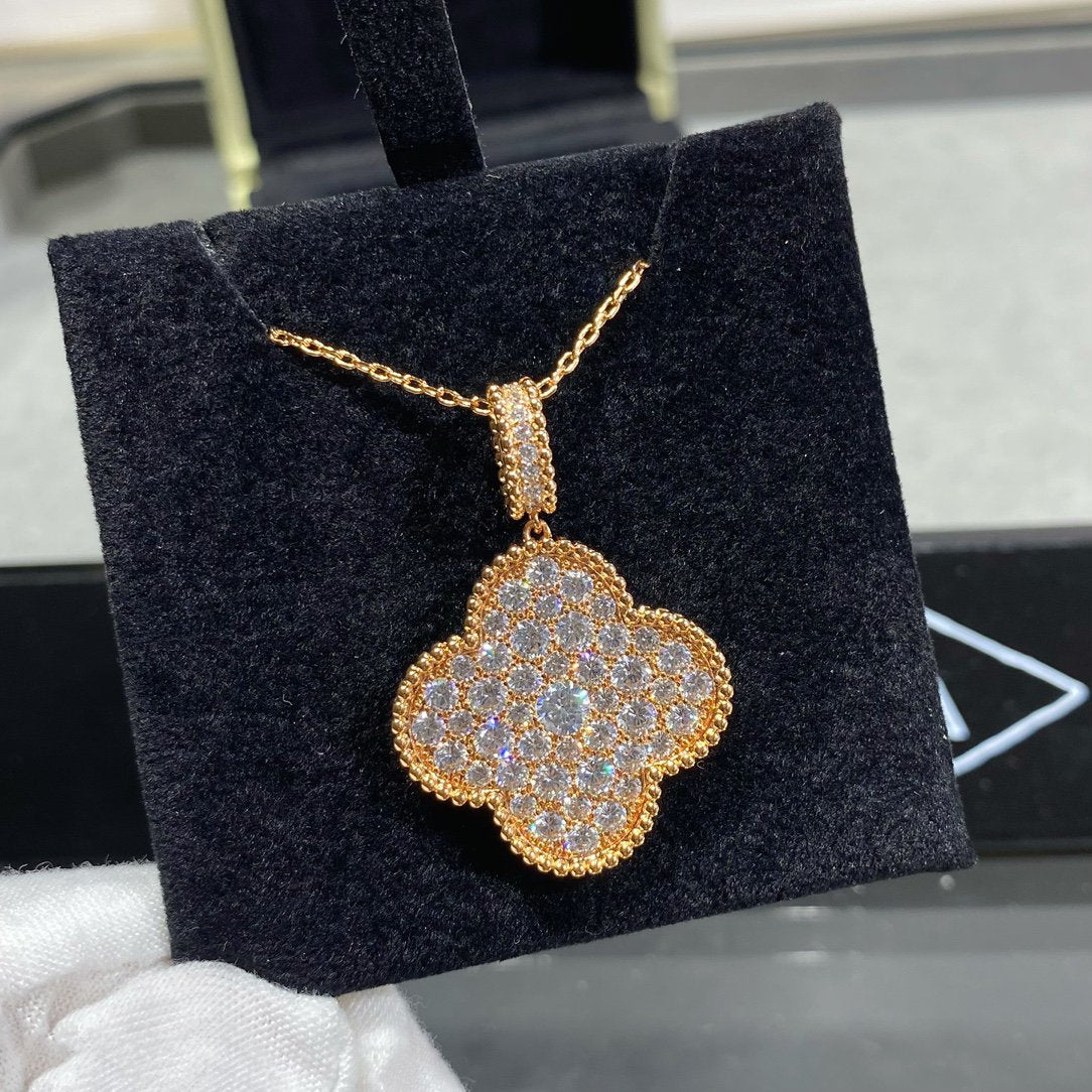 [Star Jewelry]CLOVER 25MM LARGE PEDANT DIAMOND PAVED LONG NECKLACE