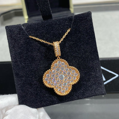 [Star Jewelry]CLOVER 25MM LARGE PEDANT DIAMOND PAVED LONG NECKLACE