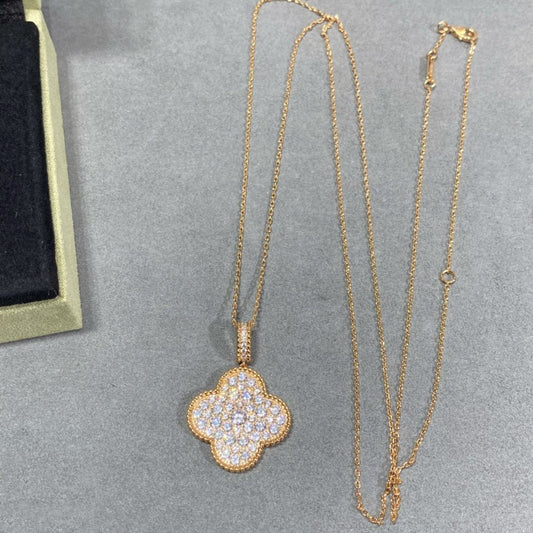 [Star Jewelry]CLOVER 25MM LARGE PEDANT DIAMOND PAVED LONG NECKLACE