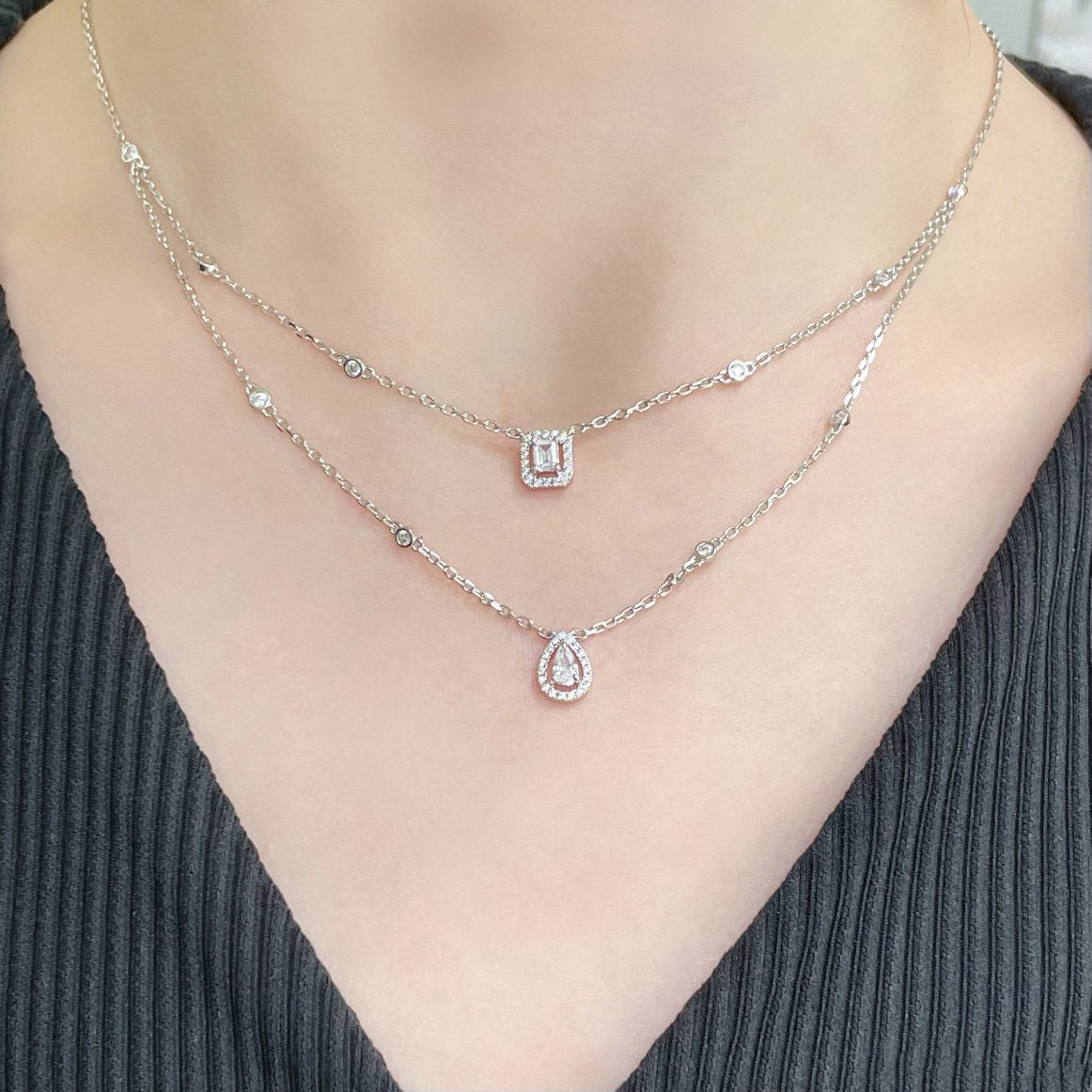 [Stars Jewelry]MY TWIN 2 ROW DIAMOND NECKLACE