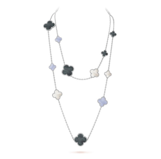 [Star Jewelry]CLOVER 16 MOTIF CHALCEDONY MOP SILVER NECKLACE
