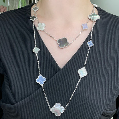 [Star Jewelry]CLOVER 16 MOTIF CHALCEDONY MOP SILVER NECKLACE