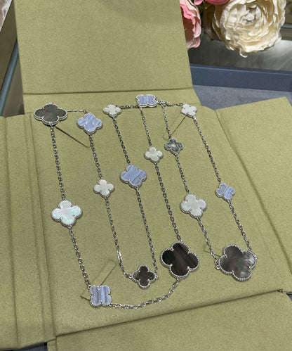 [Star Jewelry]CLOVER 16 MOTIF CHALCEDONY MOP SILVER NECKLACE