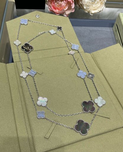 [Star Jewelry]CLOVER 16 MOTIF CHALCEDONY MOP SILVER NECKLACE