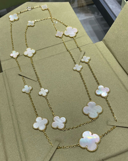 [Star Jewelry]CLOVER 16 MOTIF WHITE MOP GOLD NECKLACE