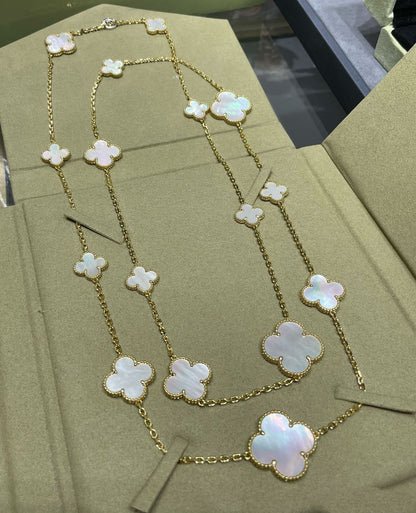 [Star Jewelry]CLOVER 16 MOTIF WHITE MOP GOLD NECKLACE