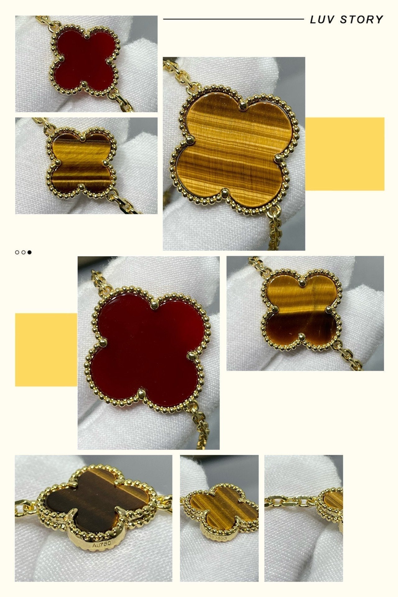 [Star Jewelry]CLOVER 16 MOTIF CARNELIAN TIGER EYE ROSE GOLD NECKLACE