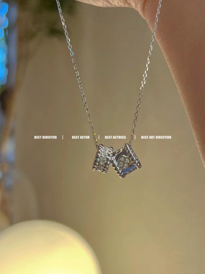 [Star Jewelry]PERLEE DOUBLE PENDANT SILVER DIAMOND NECKLACE