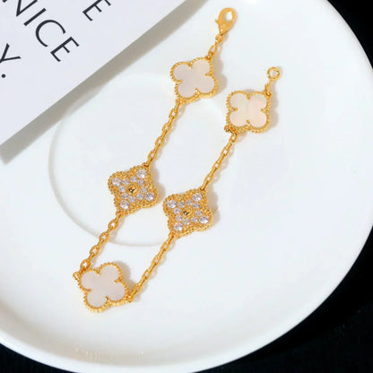 [Star Jewelry]CLOVER WHITE PEARL MOP 5 MOTIF BRACELET COLLECTION