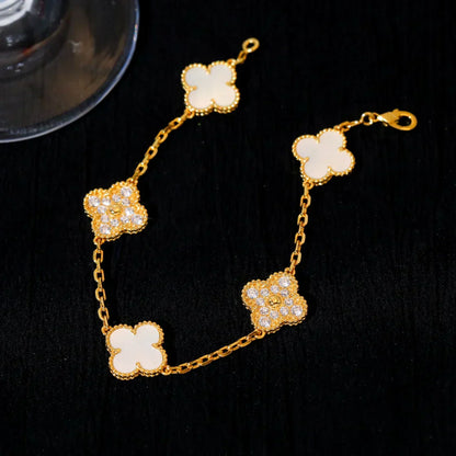 [Star Jewelry]CLOVER WHITE PEARL MOP 5 MOTIF BRACELET COLLECTION