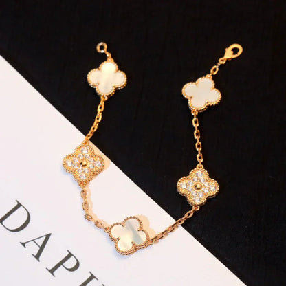 [Star Jewelry]CLOVER WHITE PEARL MOP 5 MOTIF BRACELET COLLECTION