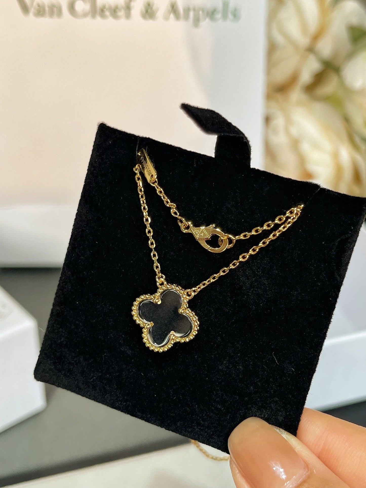 [Star Jewelry]CLOVER ROCK CRYSTAL ROSE GOLD NECKLACE