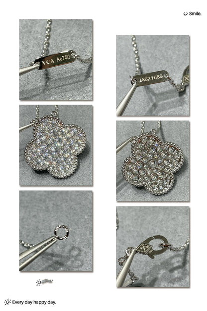 [Star Jewelry]CLOVER 25MM LARGE PENDANT DIAMOND PAVED SILVER NECKLACE